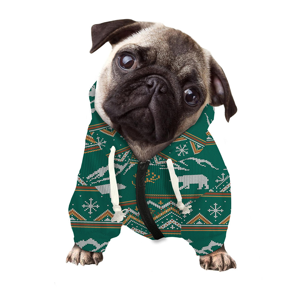 Polar Bear Knitted Pattern Print Dog Zip Up Hoodie