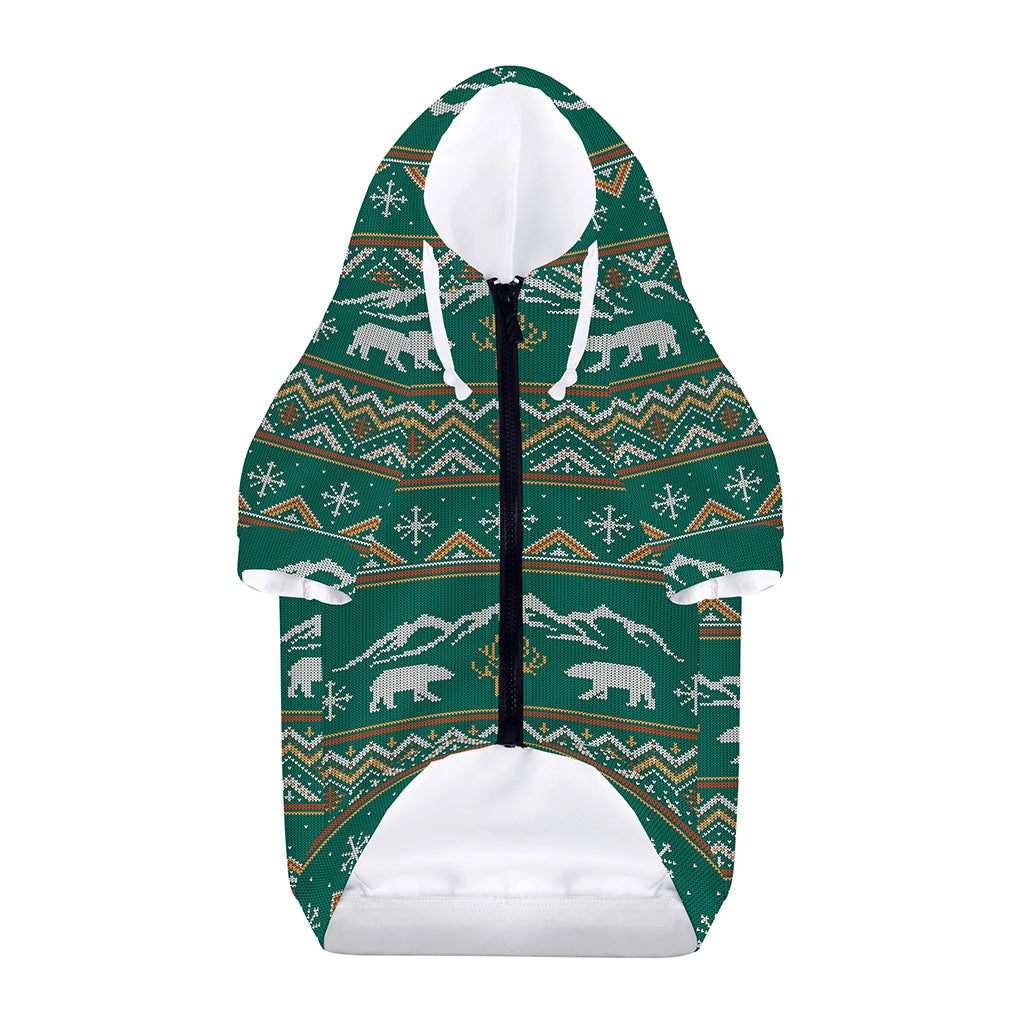 Polar Bear Knitted Pattern Print Dog Zip Up Hoodie
