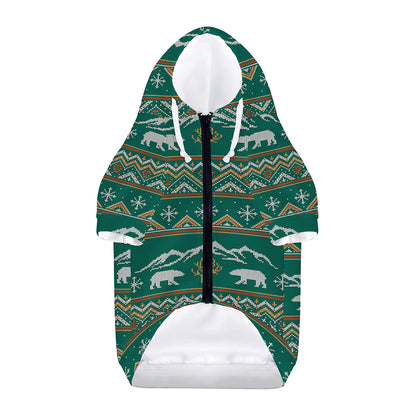 Polar Bear Knitted Pattern Print Dog Zip Up Hoodie