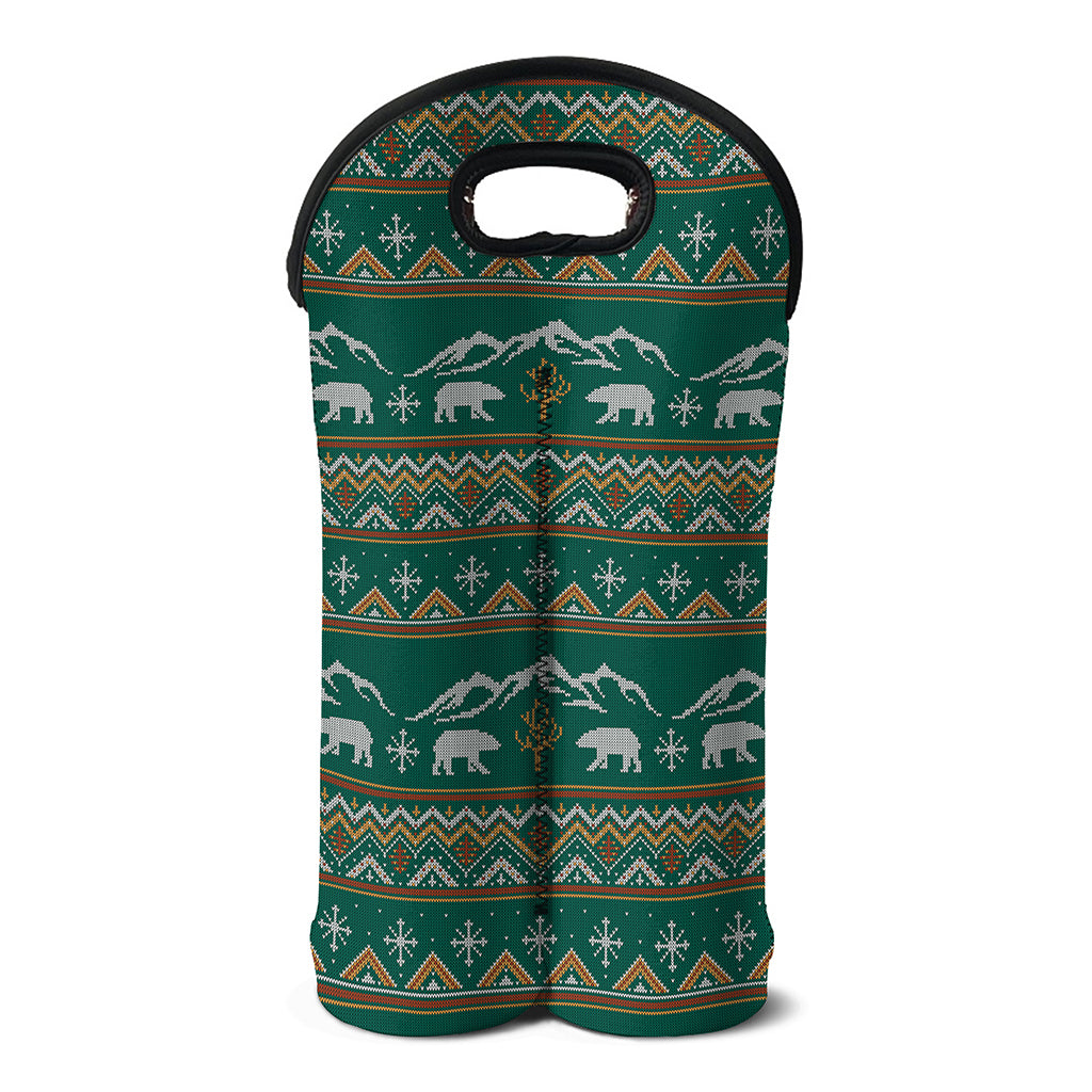 Polar Bear Knitted Pattern Print Double Neoprene Wine Tote