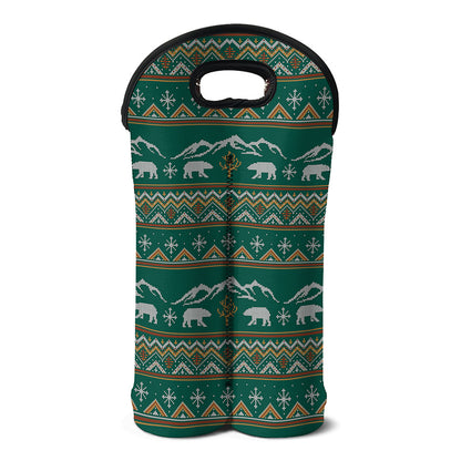 Polar Bear Knitted Pattern Print Double Neoprene Wine Tote