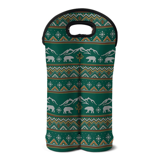 Polar Bear Knitted Pattern Print Double Neoprene Wine Tote