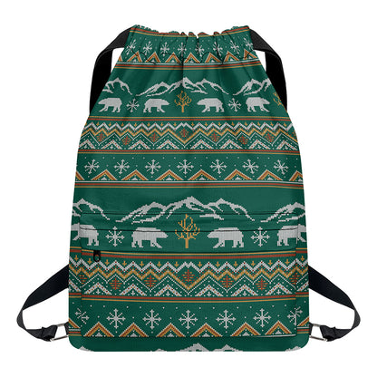 Polar Bear Knitted Pattern Print Drawstring Backpack