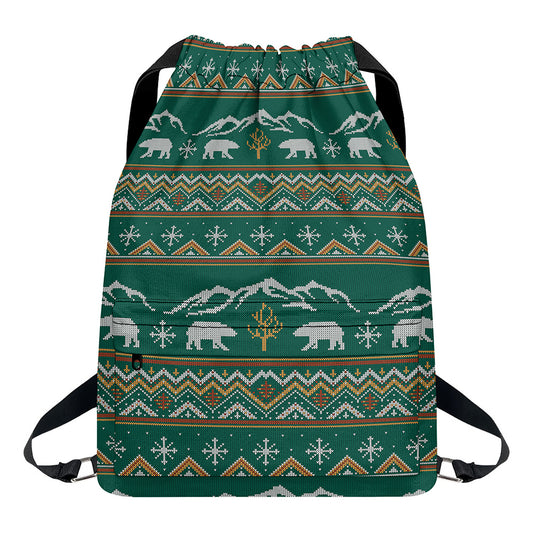 Polar Bear Knitted Pattern Print Drawstring Backpack