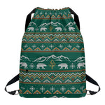 Polar Bear Knitted Pattern Print Drawstring Backpack