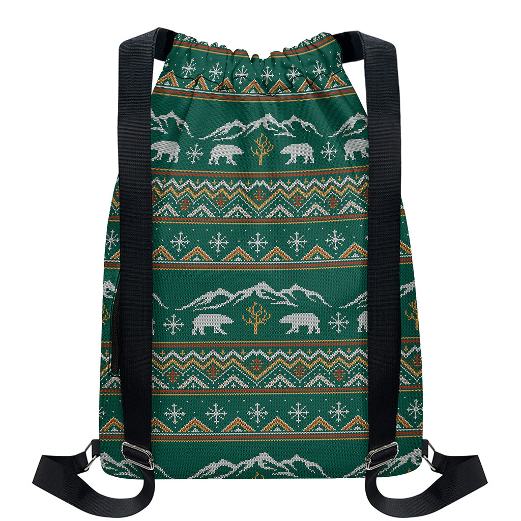 Polar Bear Knitted Pattern Print Drawstring Backpack