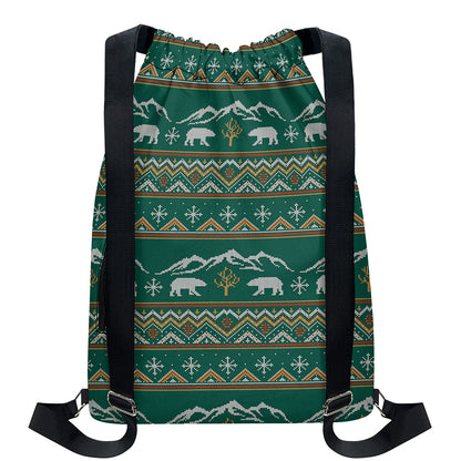 Polar Bear Knitted Pattern Print Drawstring Backpack
