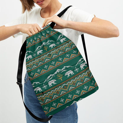 Polar Bear Knitted Pattern Print Drawstring Backpack