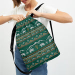 Polar Bear Knitted Pattern Print Drawstring Backpack