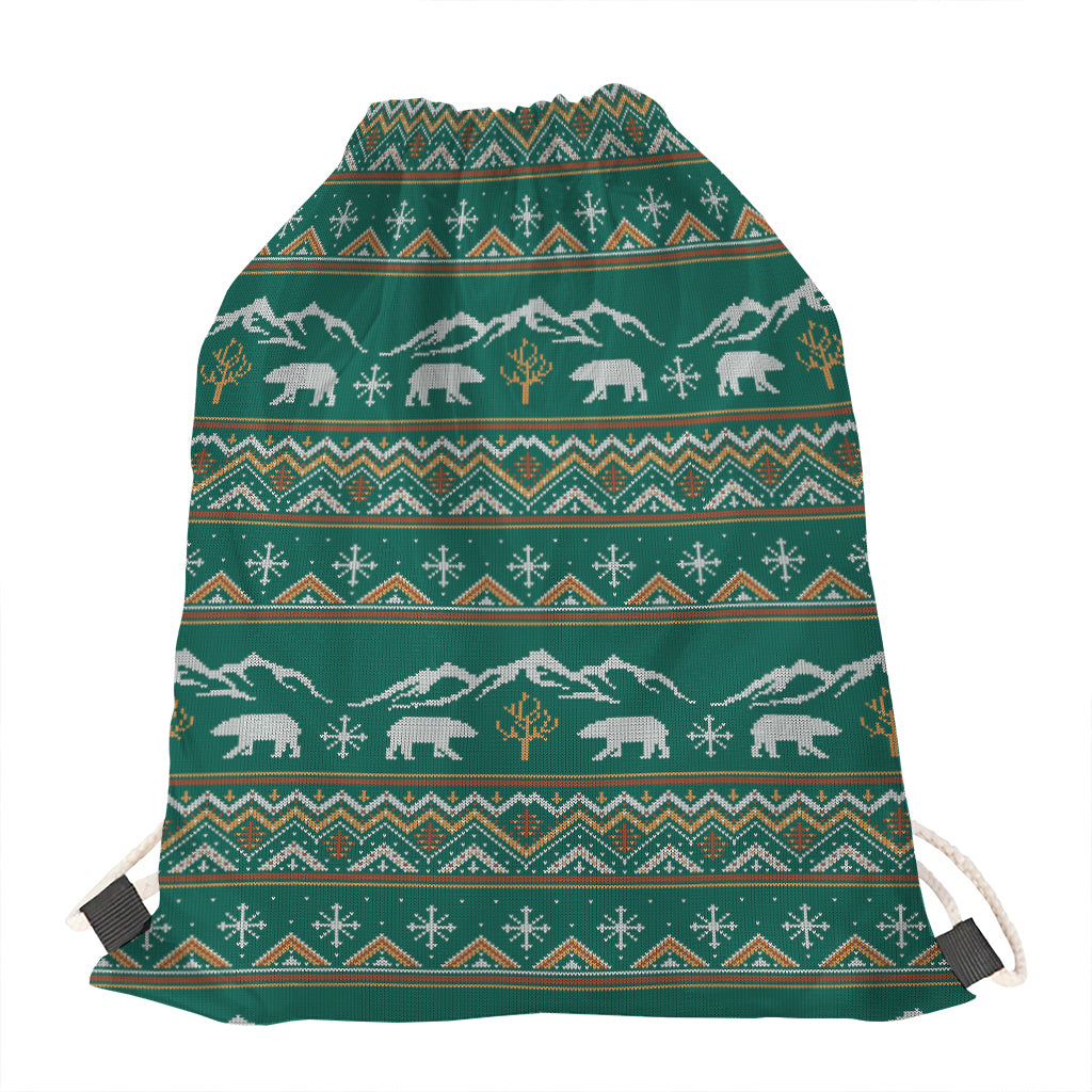 Polar Bear Knitted Pattern Print Drawstring Bag