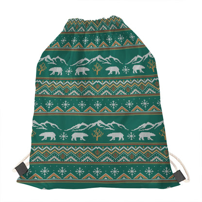 Polar Bear Knitted Pattern Print Drawstring Bag