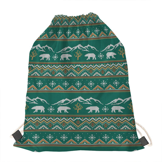Polar Bear Knitted Pattern Print Drawstring Bag