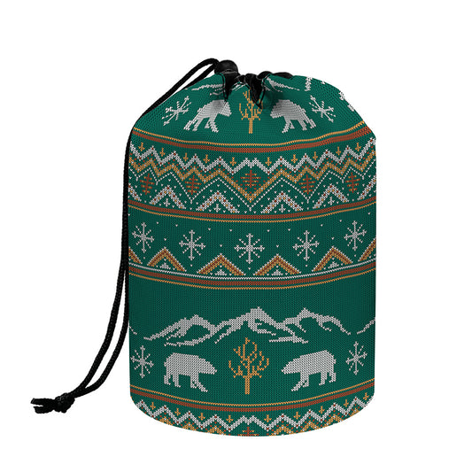 Polar Bear Knitted Pattern Print Drawstring Makeup Bag