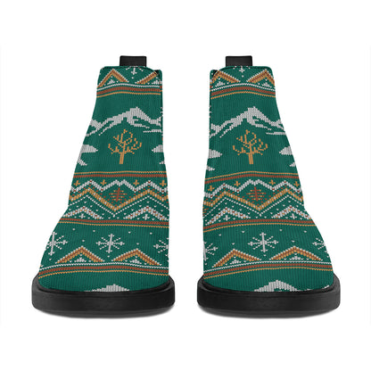 Polar Bear Knitted Pattern Print Flat Ankle Boots