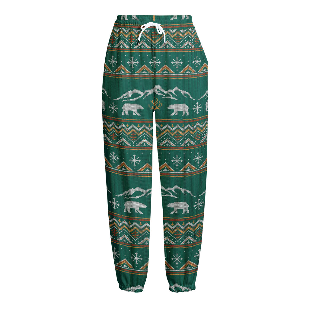 Polar Bear Knitted Pattern Print Fleece Lined Knit Pants