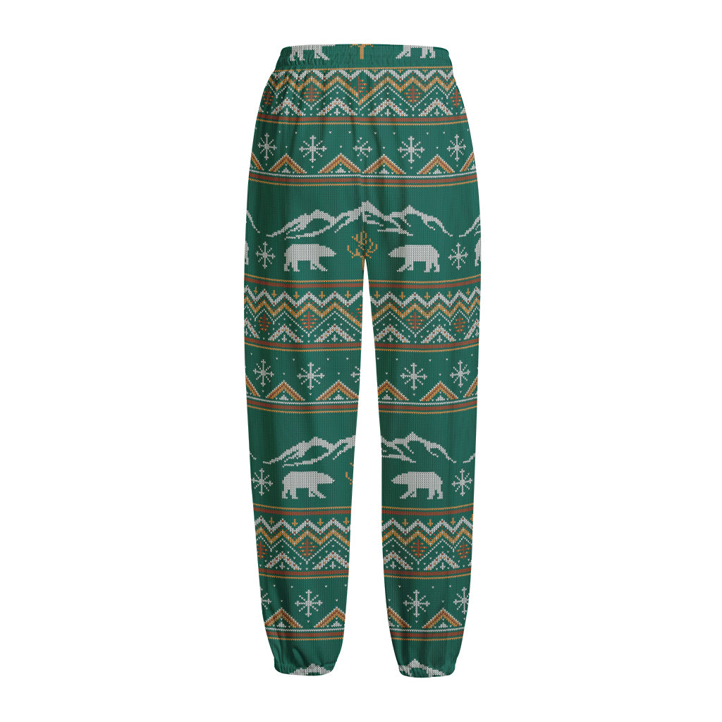 Polar Bear Knitted Pattern Print Fleece Lined Knit Pants