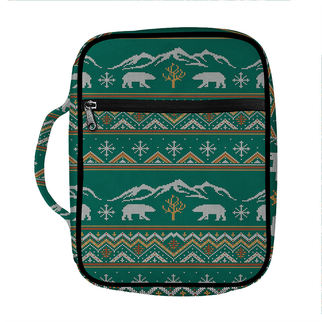 Polar Bear Knitted Pattern Print Front Pocket Bible Bag