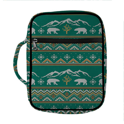 Polar Bear Knitted Pattern Print Front Pocket Bible Bag