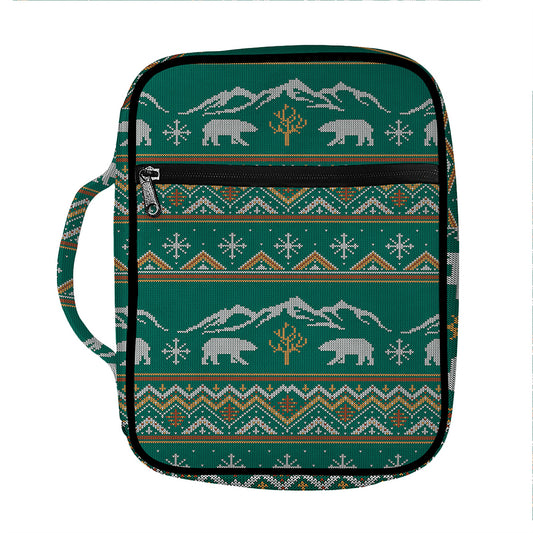 Polar Bear Knitted Pattern Print Front Pocket Bible Bag