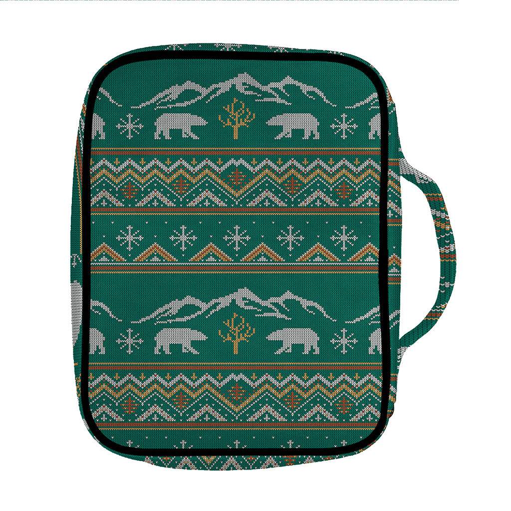 Polar Bear Knitted Pattern Print Front Pocket Bible Bag
