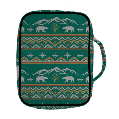 Polar Bear Knitted Pattern Print Front Pocket Bible Bag