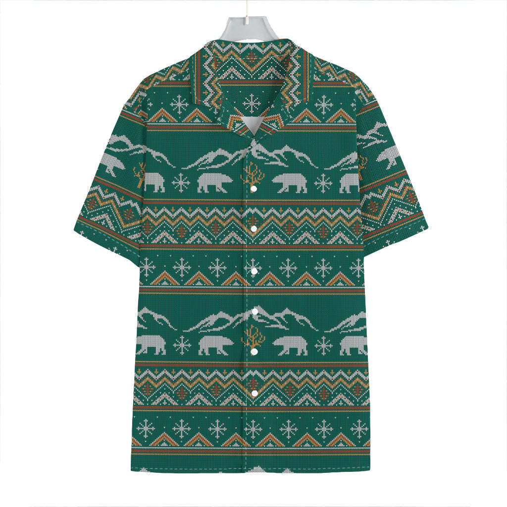 Polar Bear Knitted Pattern Print Hawaiian Shirt
