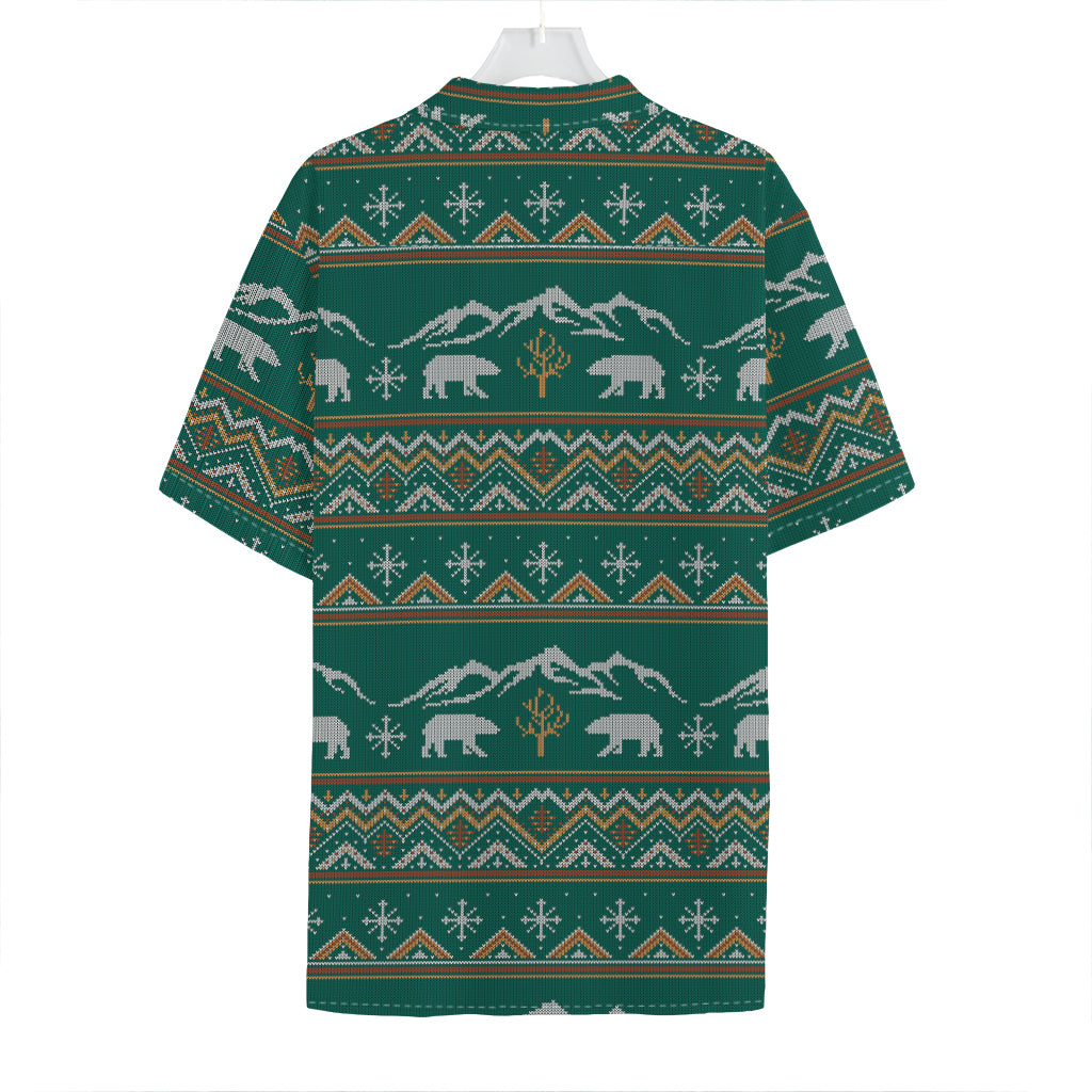 Polar Bear Knitted Pattern Print Hawaiian Shirt