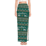 Polar Bear Knitted Pattern Print High Slit Maxi Skirt