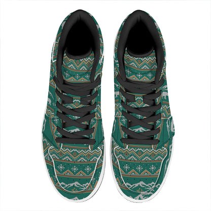 Polar Bear Knitted Pattern Print High Top Leather Sneakers