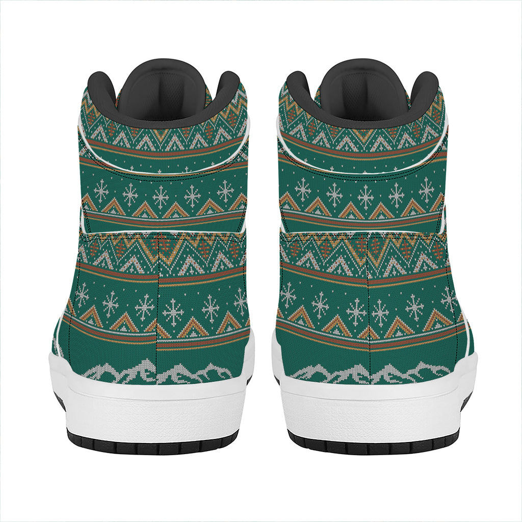 Polar Bear Knitted Pattern Print High Top Leather Sneakers
