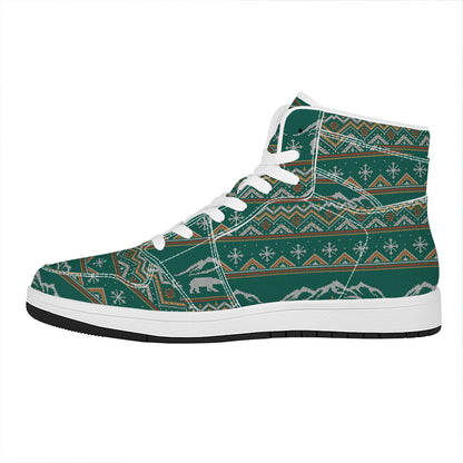 Polar Bear Knitted Pattern Print High Top Leather Sneakers
