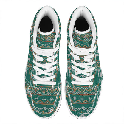 Polar Bear Knitted Pattern Print High Top Leather Sneakers