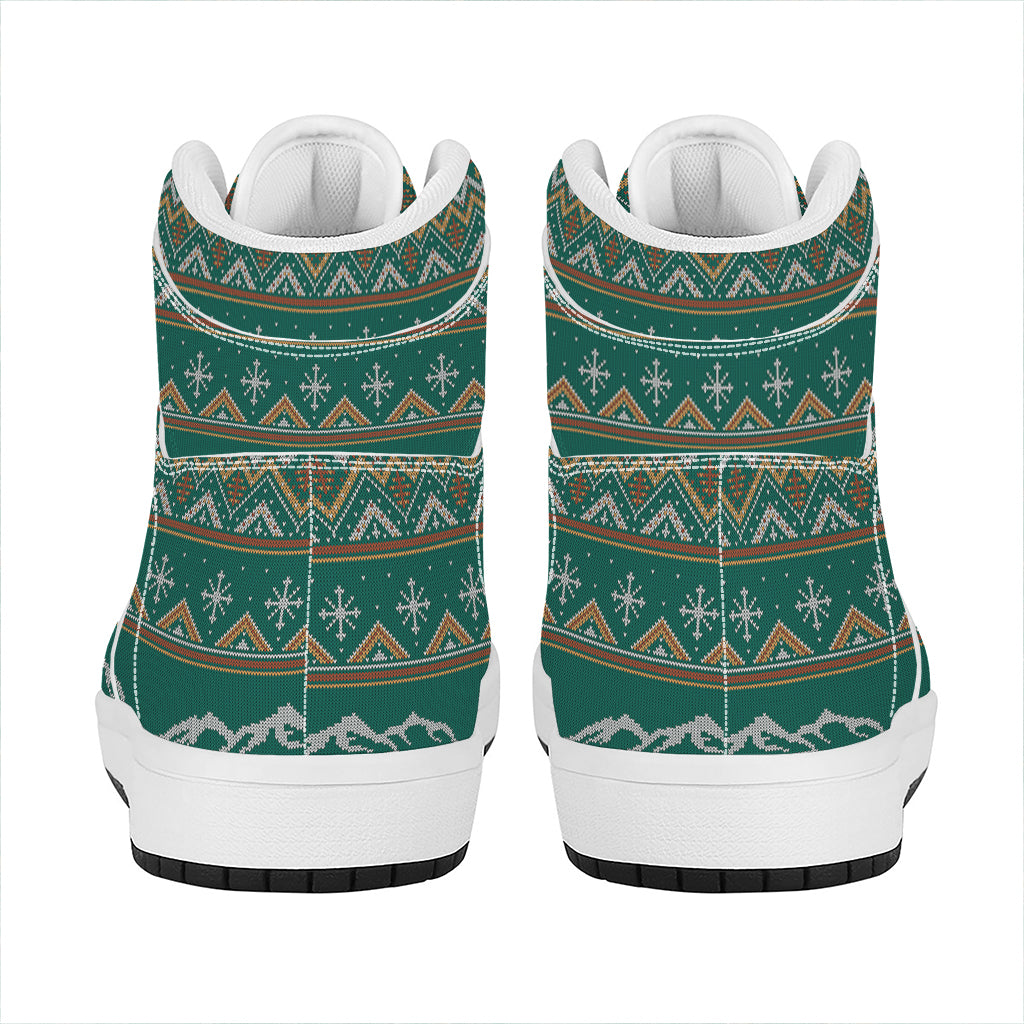 Polar Bear Knitted Pattern Print High Top Leather Sneakers