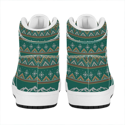 Polar Bear Knitted Pattern Print High Top Leather Sneakers