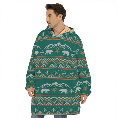 Polar Bear Knitted Pattern Print Hoodie Blanket