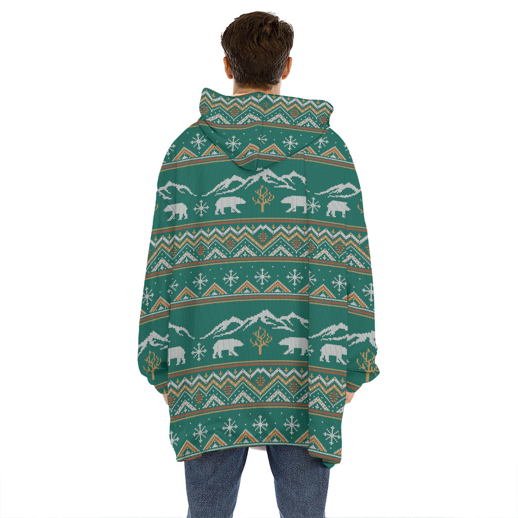 Polar Bear Knitted Pattern Print Hoodie Blanket