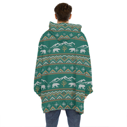 Polar Bear Knitted Pattern Print Hoodie Blanket