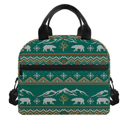 Polar Bear Knitted Pattern Print Insulated Lunch Bag