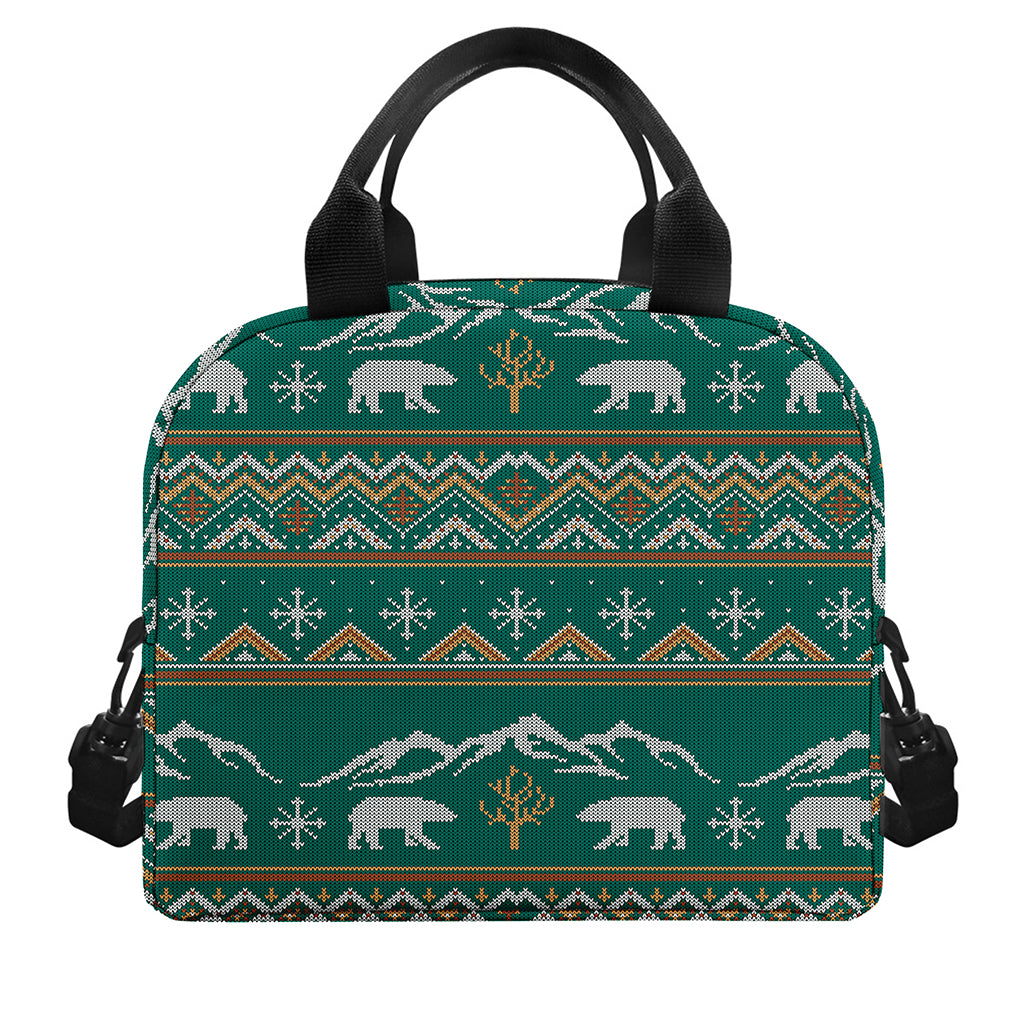 Polar Bear Knitted Pattern Print Insulated Lunch Bag