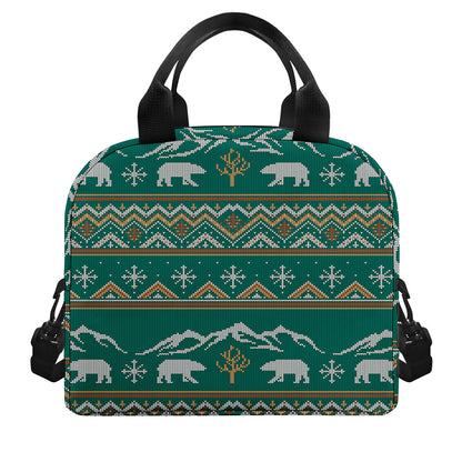 Polar Bear Knitted Pattern Print Insulated Lunch Bag
