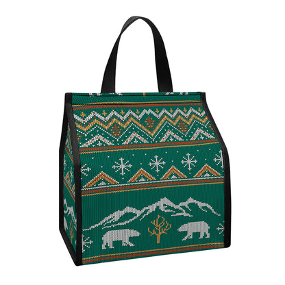 Polar Bear Knitted Pattern Print Insulated Lunch Tote