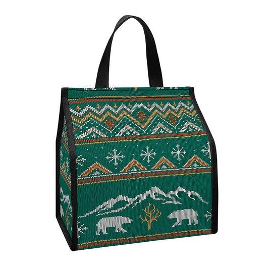 Polar Bear Knitted Pattern Print Insulated Lunch Tote