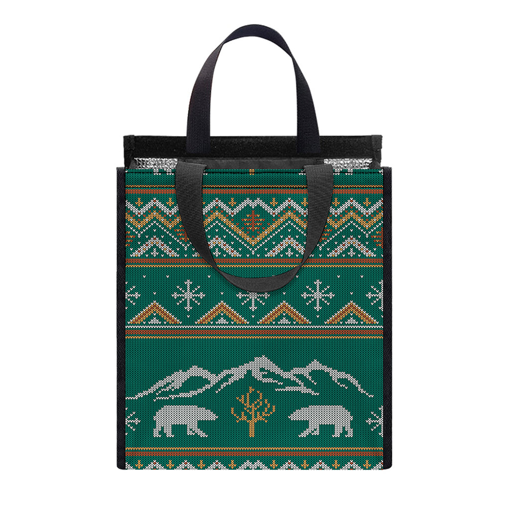 Polar Bear Knitted Pattern Print Insulated Lunch Tote