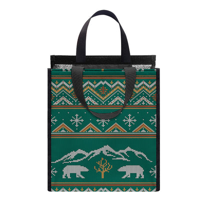 Polar Bear Knitted Pattern Print Insulated Lunch Tote