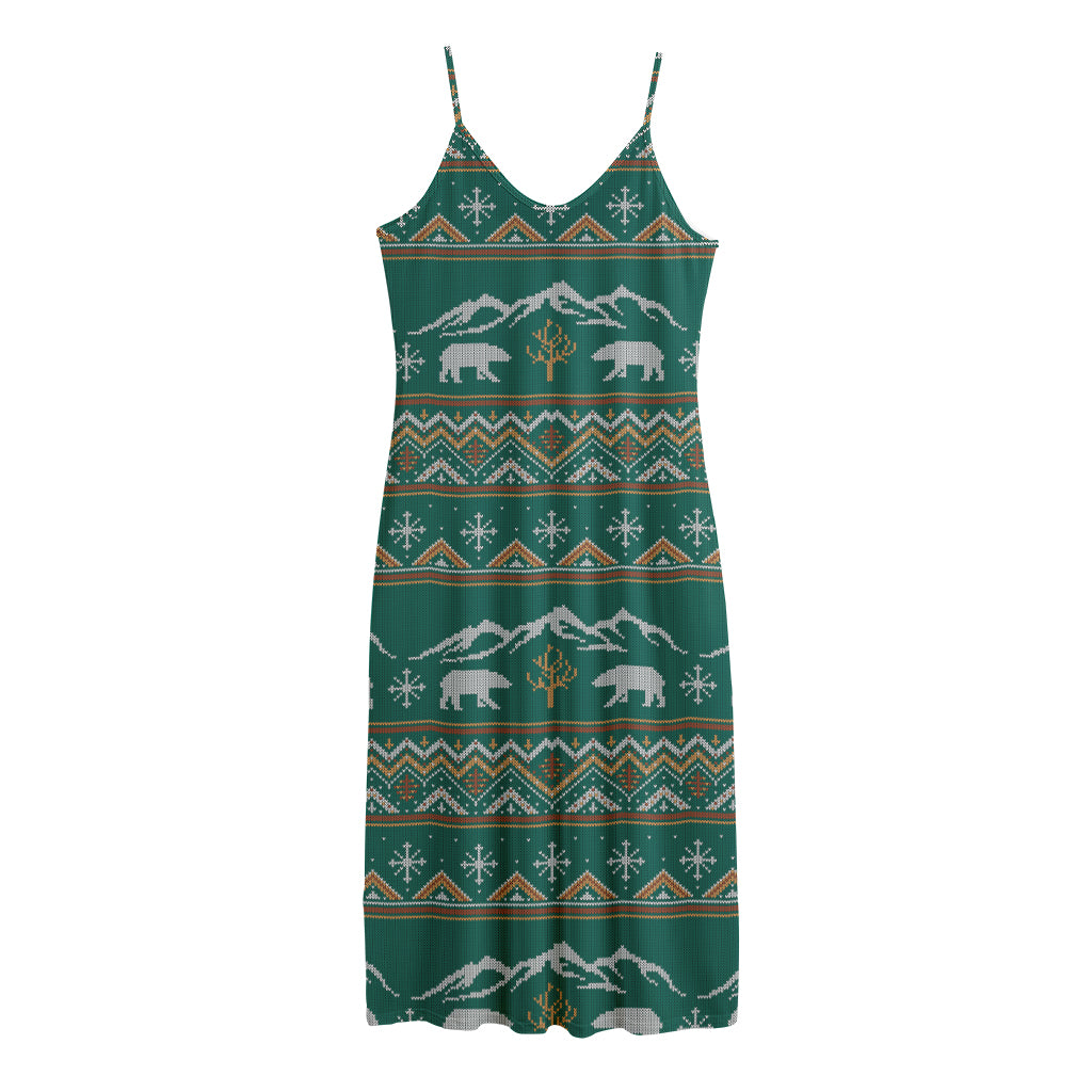 Polar Bear Knitted Pattern Print Jersey Midi Cami Dress