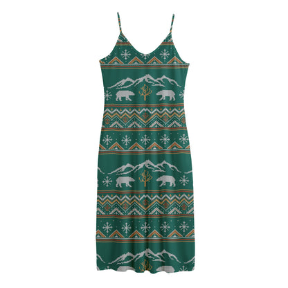 Polar Bear Knitted Pattern Print Jersey Midi Cami Dress