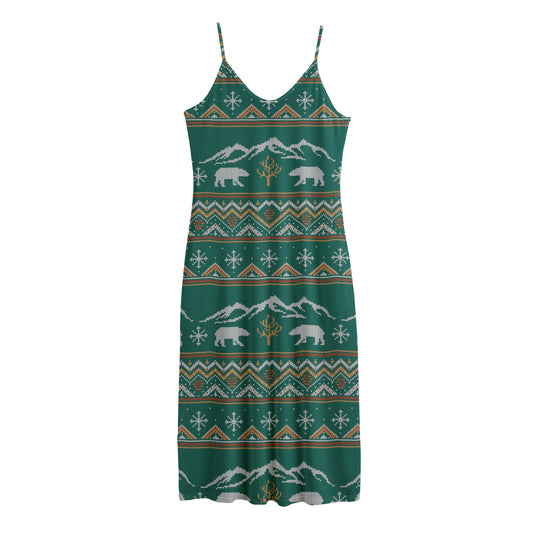 Polar Bear Knitted Pattern Print Jersey Midi Cami Dress