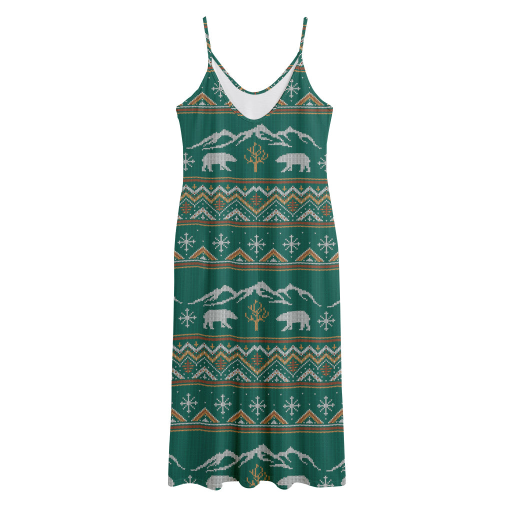 Polar Bear Knitted Pattern Print Jersey Midi Cami Dress