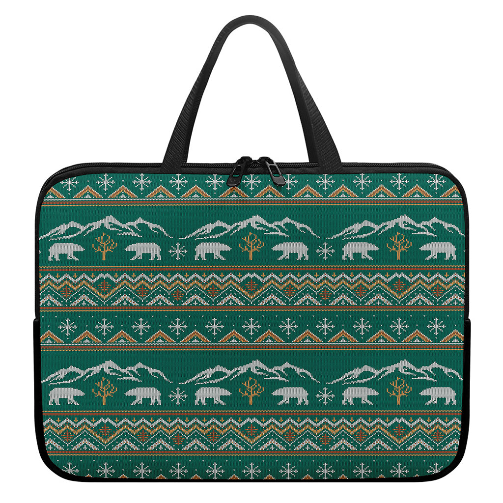 Polar Bear Knitted Pattern Print Laptop Sleeve With Handle