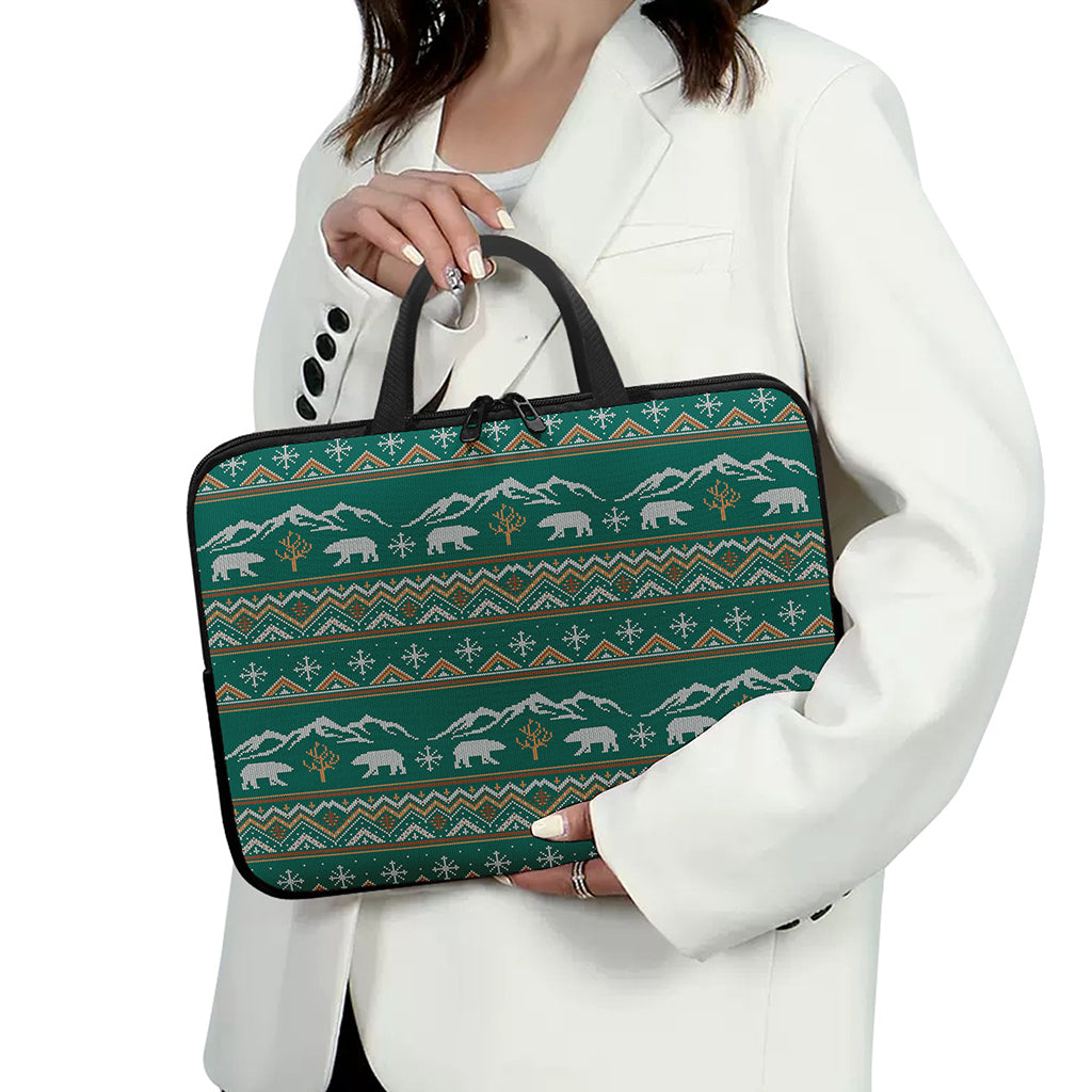 Polar Bear Knitted Pattern Print Laptop Sleeve With Handle